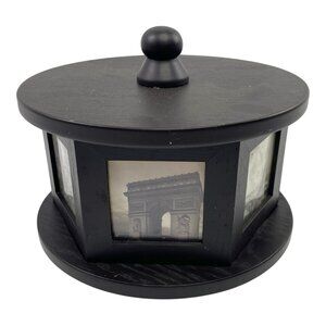 Vintage Hexagonal Carousel Trinket Photo Box Wooden 6-Sided Rotating Jewelry